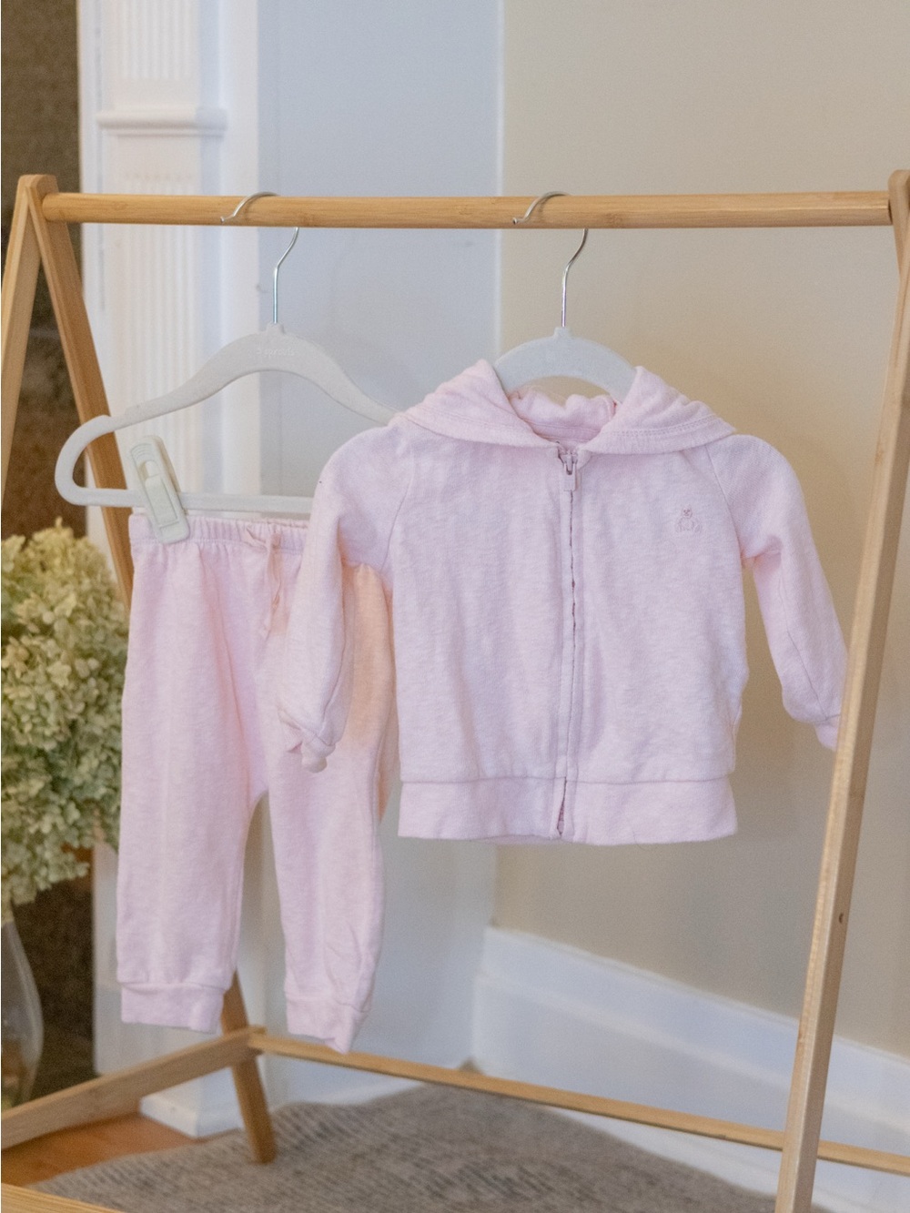 GAP Baby Soft Pink Hooded Zip Sweater & Pants Set